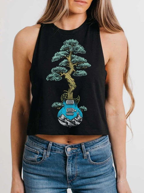 Nature's Music - Multicolor on Black Womens Cropped Racerback Tank