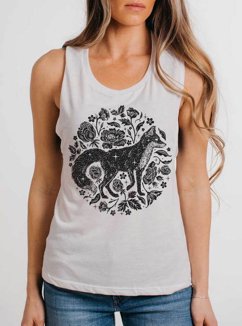 Black Fox - Black on White Womens Muscle Tank