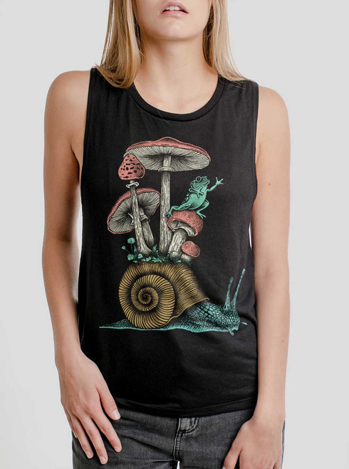 Catching a Ride - Multicolor on Black Womens Muscle Tank