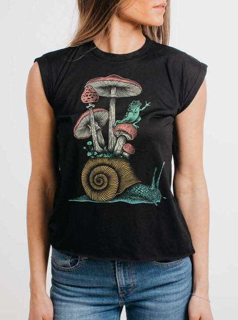 Catching a Ride - Multicolor on Black Women's Rolled Cuff T-Shirt