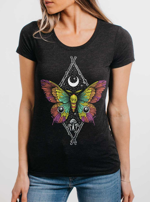 Butterfly - Multicolor on Heather Black Triblend Junior Womens T-Shirt