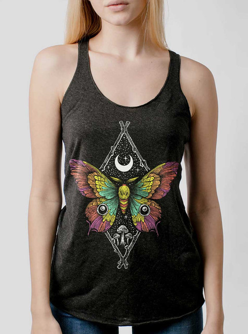 Butterfly - Multicolor on Heather Black Triblend Womens Racerback Tank Top