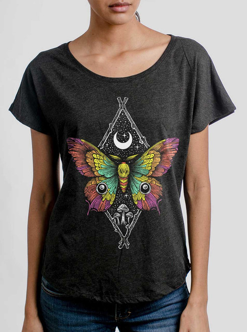Butterfly - Multicolor on Heather Black Triblend Womens Dolman T Shirt