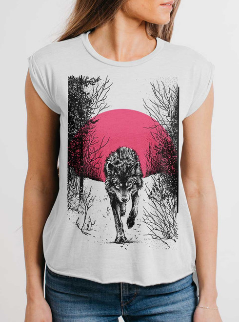 Grey Wolf - Multicolor on White Women's Rolled Cuff T-Shirt