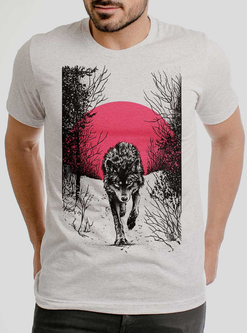 Grey Wolf - Multicolor on Heather White Triblend Mens T Shirt