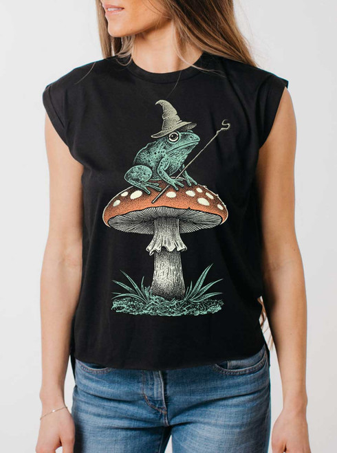 Little Wizard - Multicolor on Black Women's Rolled Cuff T-Shirt
