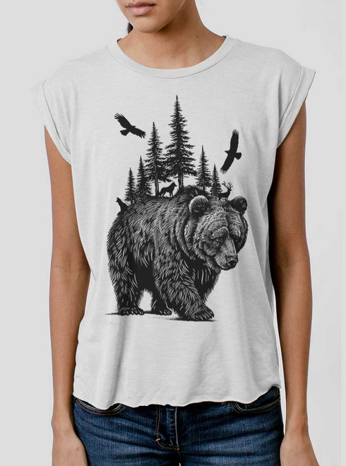 King of the Woods - Black on White Women's Rolled Cuff T-Shirt