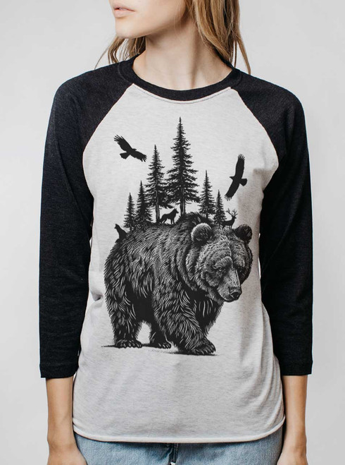 King of the Woods - Black on Heather White and Black Triblend Womens Raglan