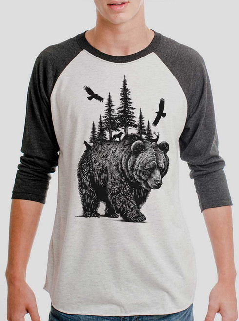 King of the Woods - Black on Heather White and Black Triblend Raglan
