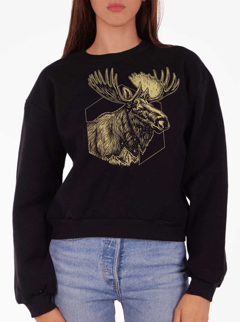 Mountain Moose - Multicolor on Black Women's Balloon Sleeve Sweatshirt