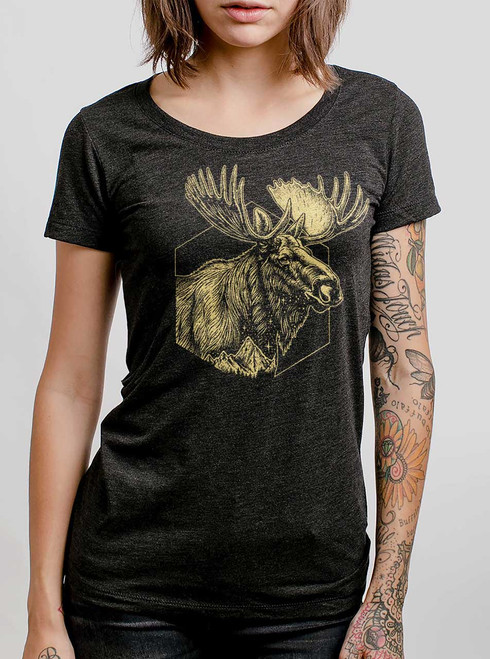 Mountain Moose - Multicolor on Heather Black Triblend Junior Womens T-Shirt