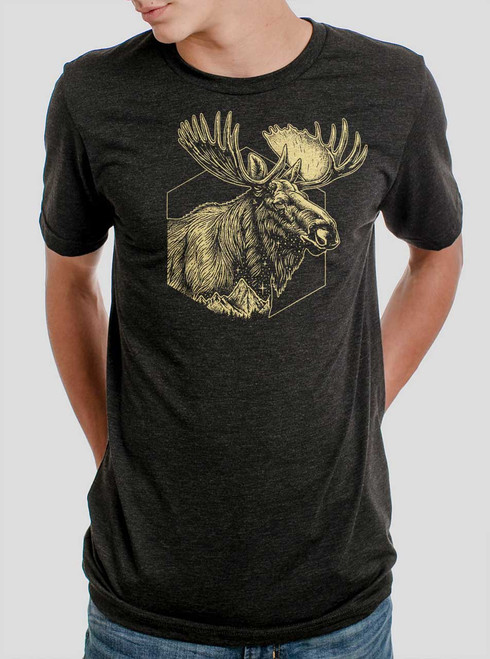Mountain Moose - Multicolor on Heather Black Triblend Mens T Shirt