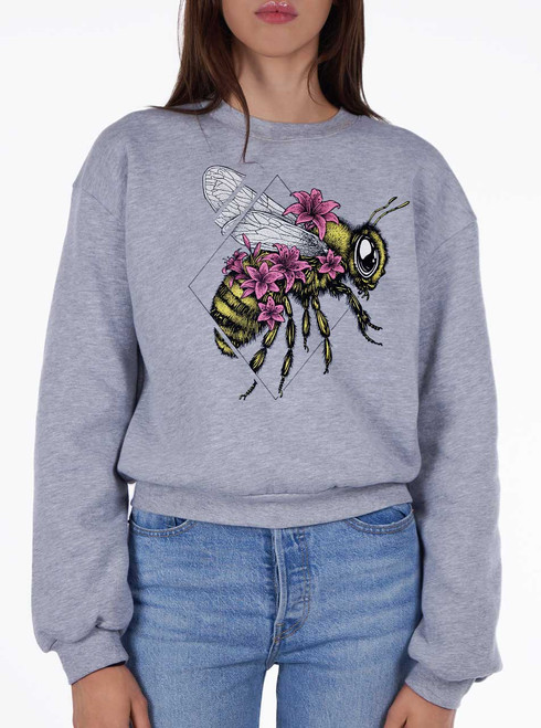 Bee Looming - Multicolor on Heather Grey Women's Balloon Sleeve Sweatshirt
