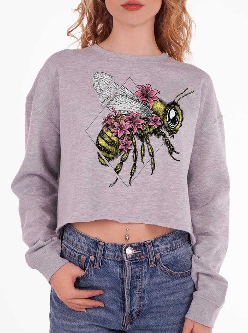 Bee Looming - Multicolor on Grey Heather Women's Cropped Sweatshirt