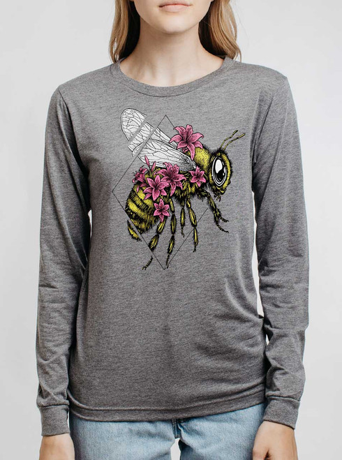 Bee Looming - Multicolor on Heather Grey Triblend Womens Long Sleeve