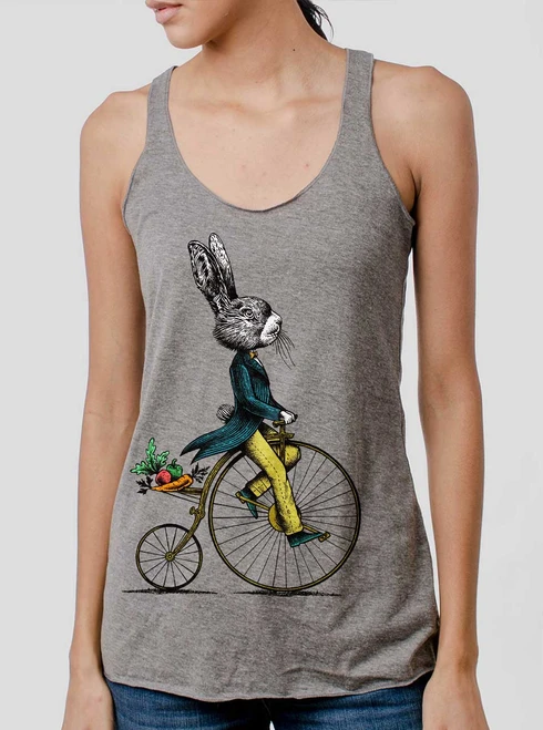 Veggie Voyage - Multicolor on Heather Grey Triblend Womens Racerback Tank Top