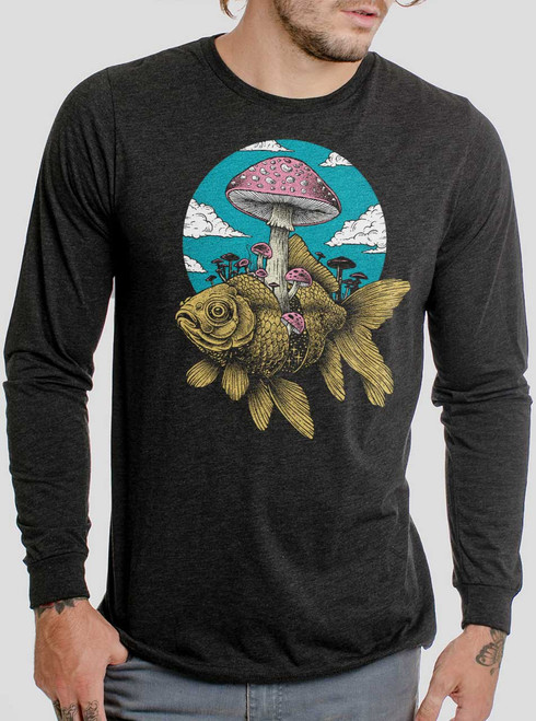 Goldfish - Multicolor on Heather Black Triblend Men's Long Sleeve