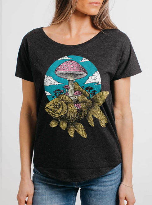 Goldfish - Multicolor on Heather Black Triblend Womens Dolman T Shirt