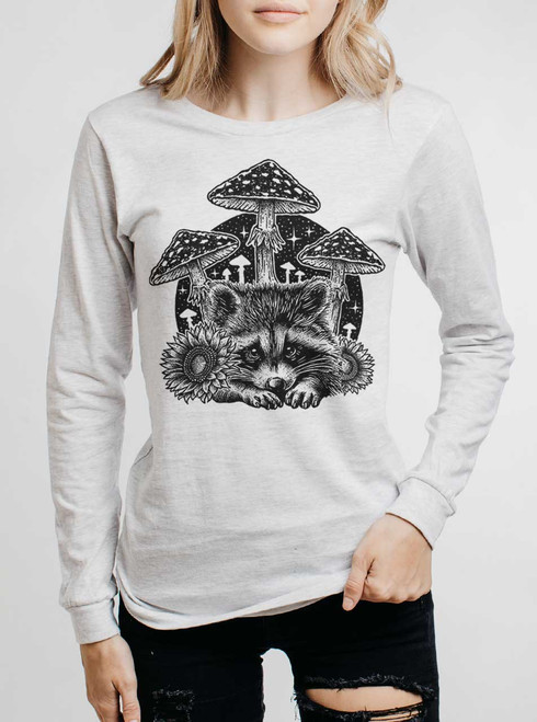 Little Raccoon - Black on Heather White Triblend Womens Long Sleeve
