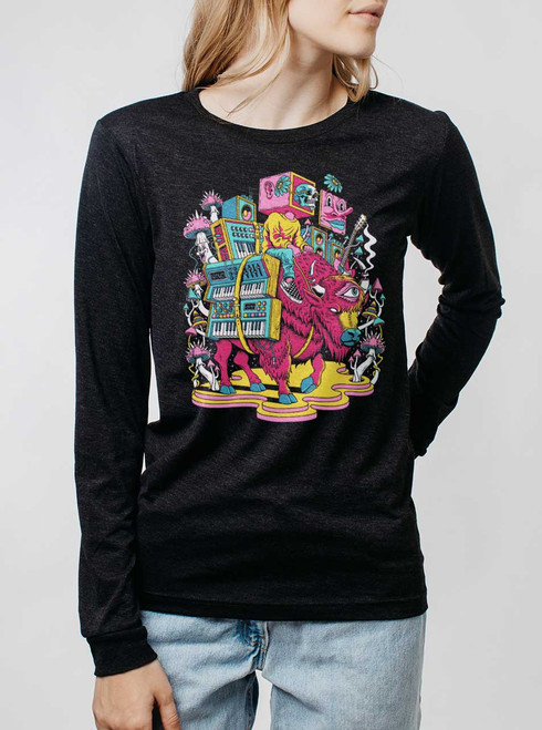 Buffalo Run - Multicolor on Heather Black Triblend Womens Long Sleeve