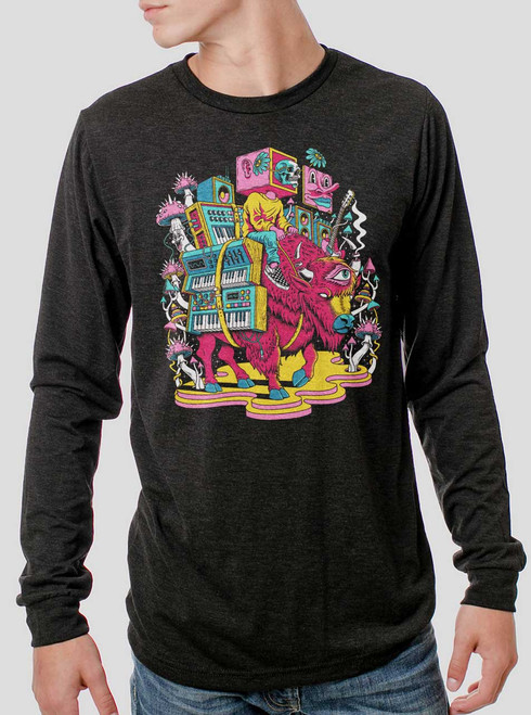 Buffalo Run - Multicolor on Heather Black Triblend Men's Long Sleeve