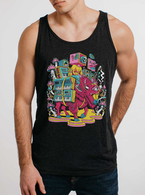 Buffalo Run - Multicolor on Heather Black Triblend Mens Tank Top