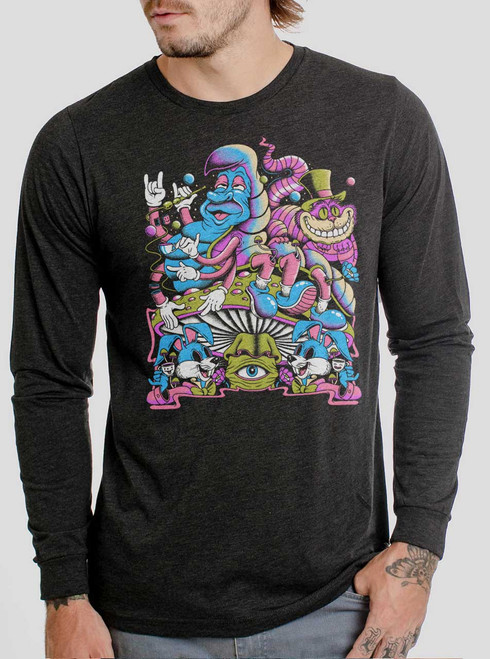 Wonderland - Multicolor on Heather Black Triblend Men's Long Sleeve