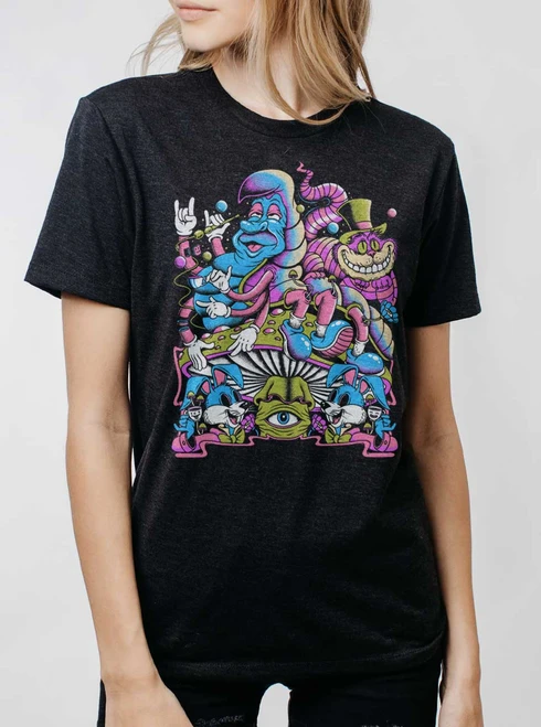 Wonderland - Multicolor on Heather Black Triblend Womens Unisex T Shirt