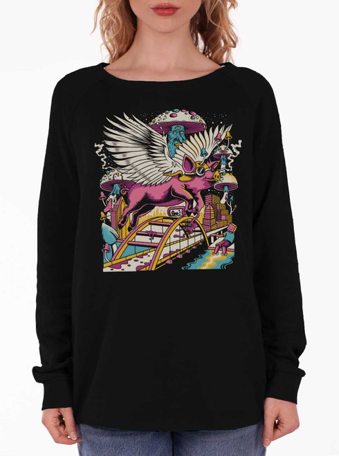 Pigs Fly - Multicolor on Black Women's California Sweatshirt
