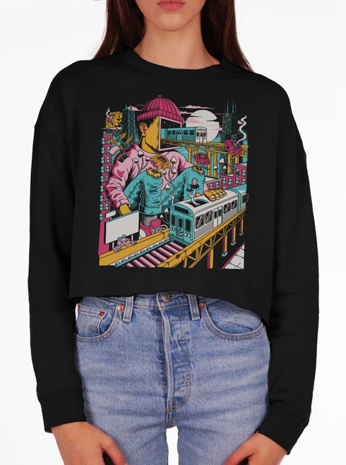 Chicago - Multicolor on Black Women's Cropped Sweatshirt