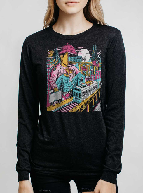 Chicago - Multicolor on Heather Black Triblend Womens Long Sleeve