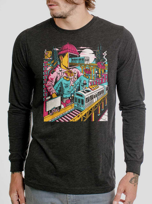 Chicago - Multicolor on Heather Black Triblend Men's Long Sleeve