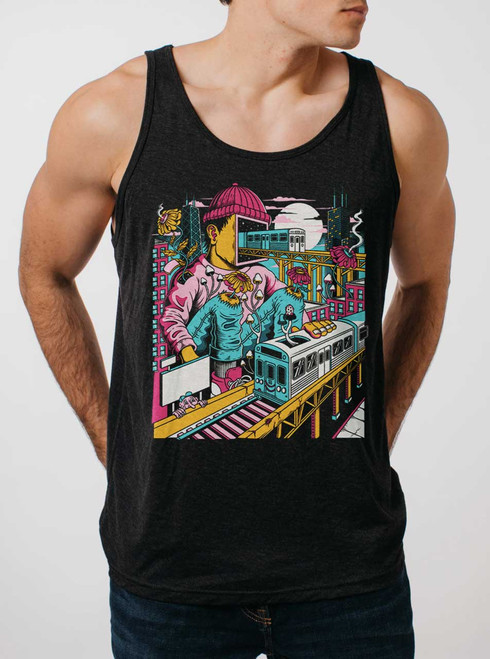 Chicago - Multicolor on Heather Black Triblend Mens Tank Top