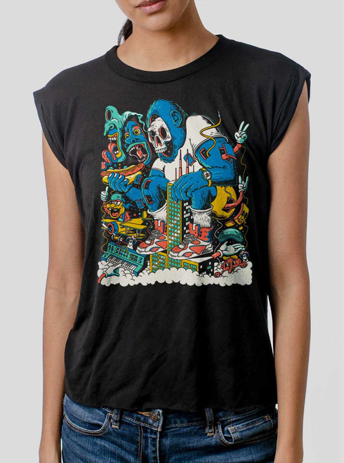 Urban Ape - Multicolor on Black Women's Rolled Cuff T-Shirt