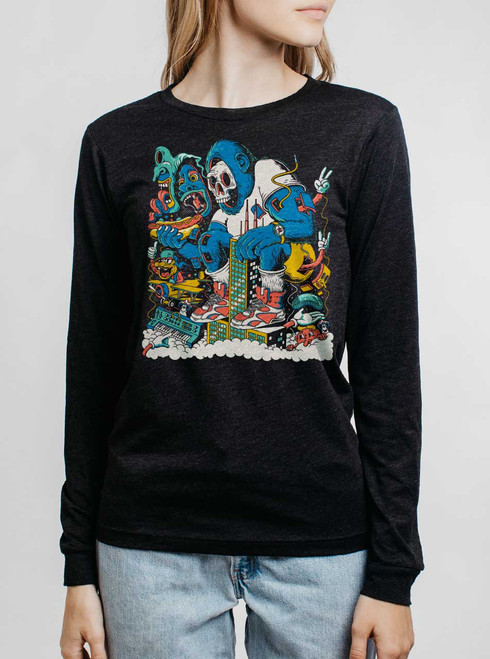 Urban Ape - Multicolor on Heather Black Triblend Womens Long Sleeve