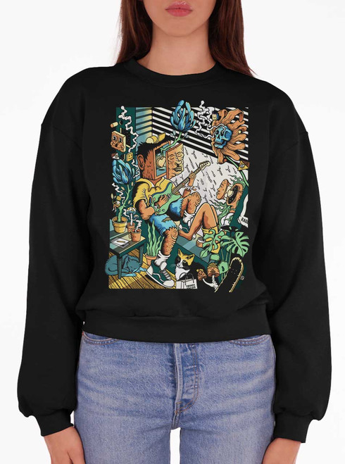Jam Sesh - Multicolor on Black Women's Balloon Sleeve Sweatshirt