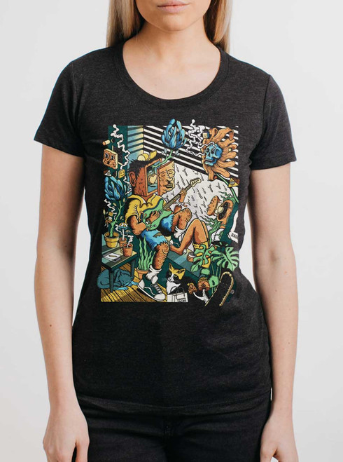 Jam Sesh - Multicolor on Heather Black Triblend Junior Womens T-Shirt