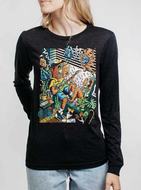 Jam Sesh - Multicolor on Heather Black Triblend Womens Long Sleeve