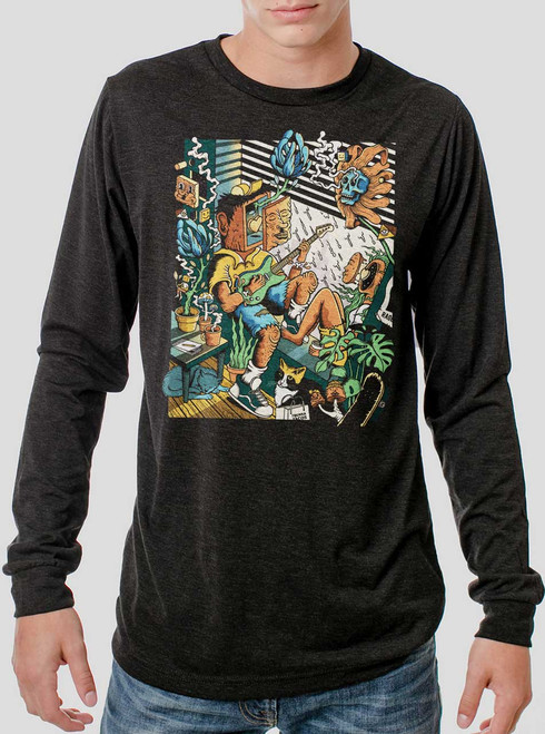 Jam Sesh - Multicolor on Heather Black Triblend Men's Long Sleeve