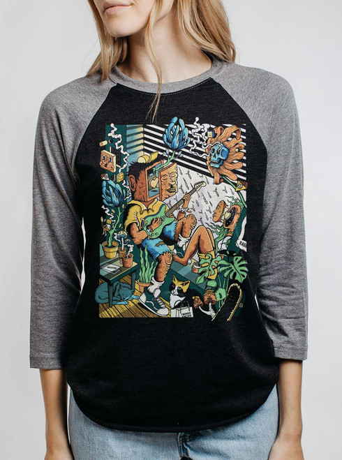 Jam Sesh - Multicolor on Heather Black and Grey Triblend Womens Raglan