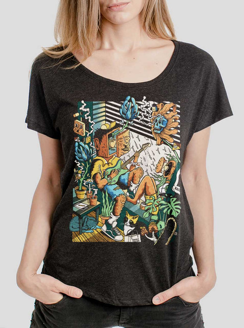 Jam Sesh - Multicolor on Heather Black Triblend Womens Dolman T Shirt
