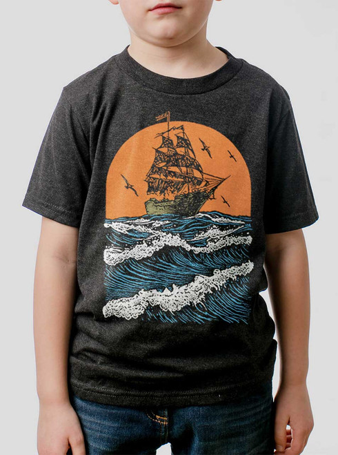 Ghost Ship - Multicolor on Heather Black Triblend Youth T-Shirt