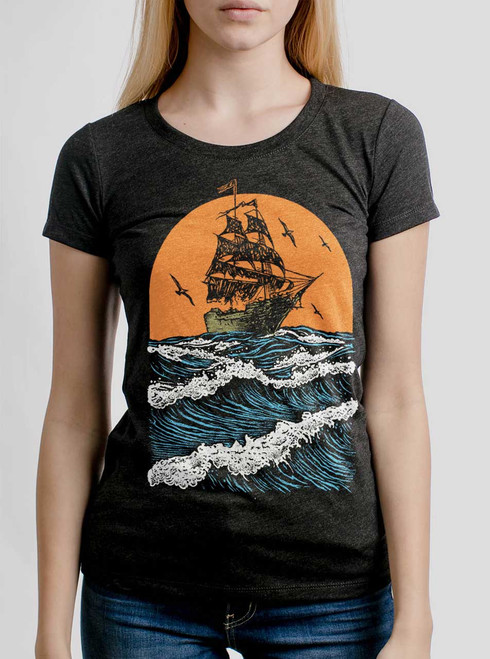 Ghost Ship - Multicolor on Heather Black Triblend Junior Womens T-Shirt