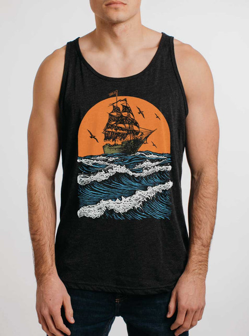Ghost Ship - Multicolor on Heather Black Triblend Mens Tank Top