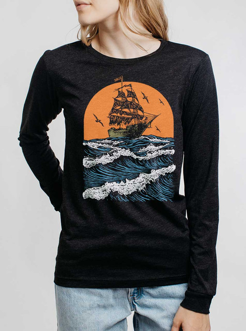 Ghost Ship - Multicolor on Heather Black Triblend Womens Long Sleeve