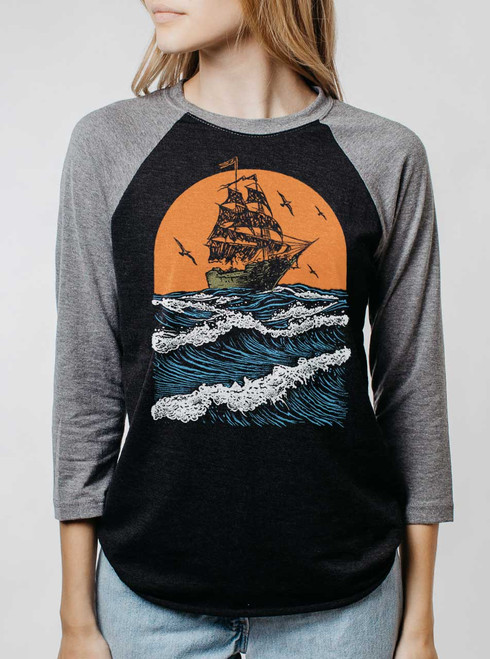 Ghost Ship - Multicolor on Heather Black and Grey Triblend Womens Raglan