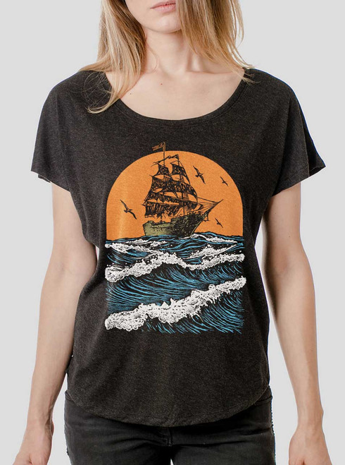 Ghost Ship - Multicolor on Heather Black Triblend Womens Dolman T Shirt