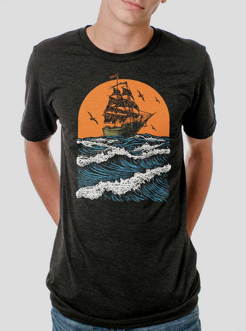 Ghost Ship - Multicolor on Heather Black Triblend Mens T Shirt