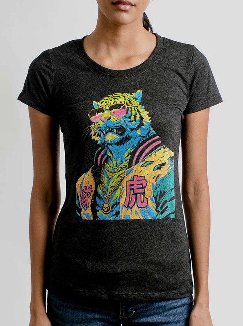 Tiger Boy - Multicolor on Heather Black Triblend Junior Womens T-Shirt