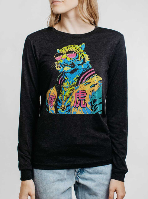Tiger Boy - Multicolor on Heather Black Triblend Womens Long Sleeve